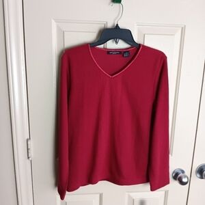 Speculation Women Deep Red V-Neck Long Sleeve Rib Tunic Size Petite Medium NWT